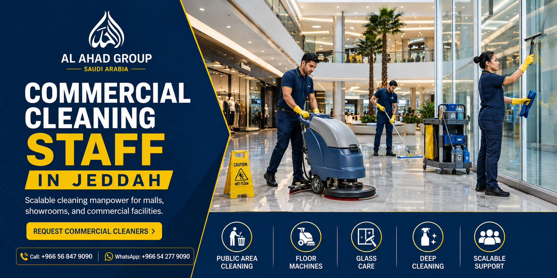 Facility management manpower support in Saudi Arabia for cleaning teams, HVAC, MEP and maintenance coverage.