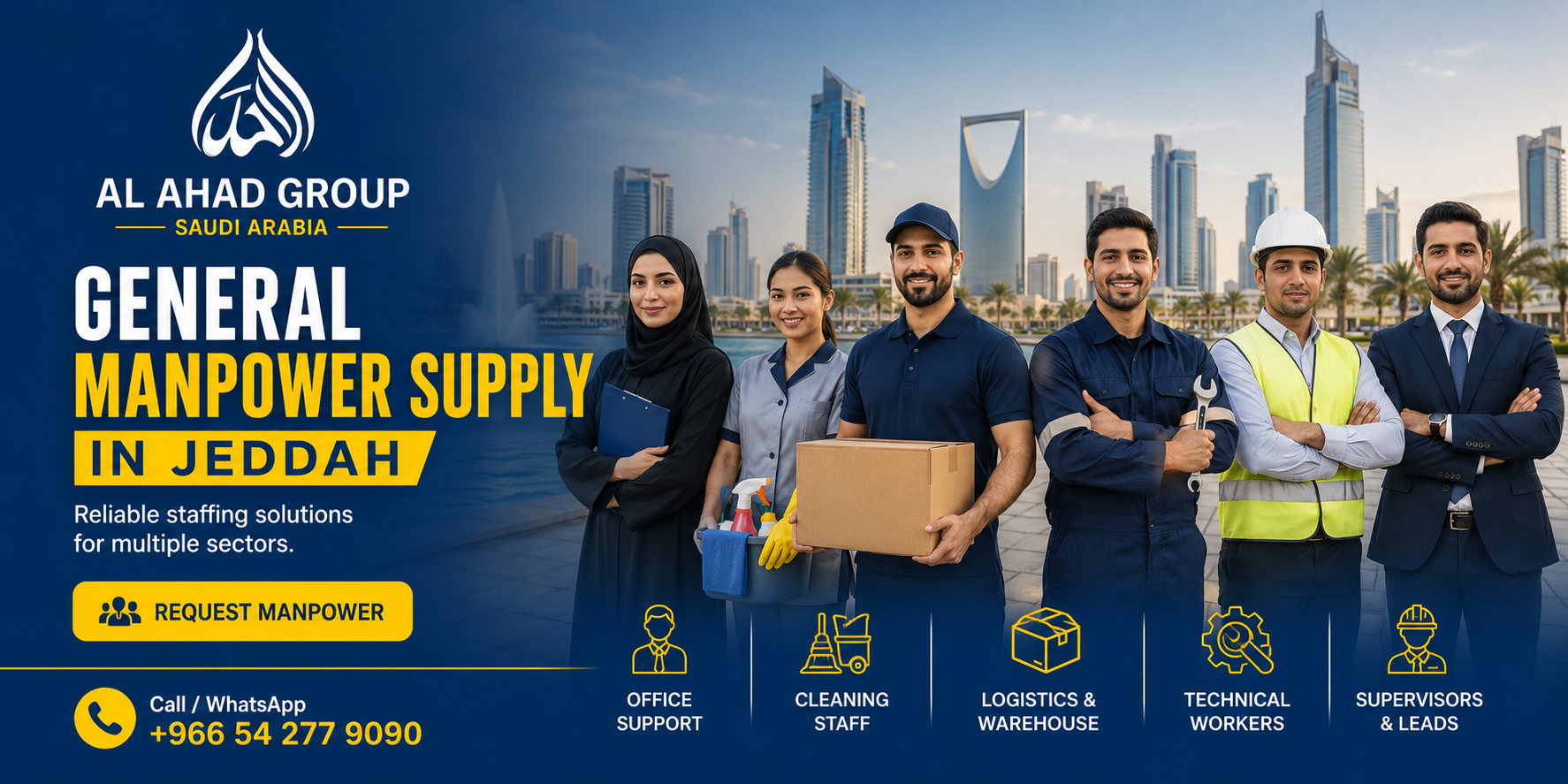Manpower supply support in Jeddah for facilities, logistics, hospitality and project operations.