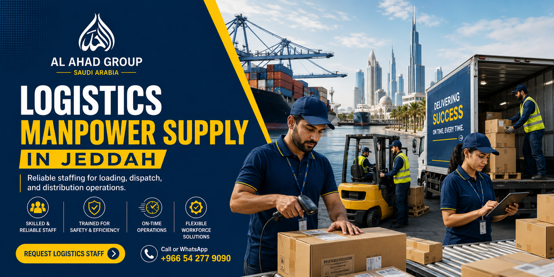 Warehouse and logistics manpower support for receiving, loading, dispatch and shift coverage.