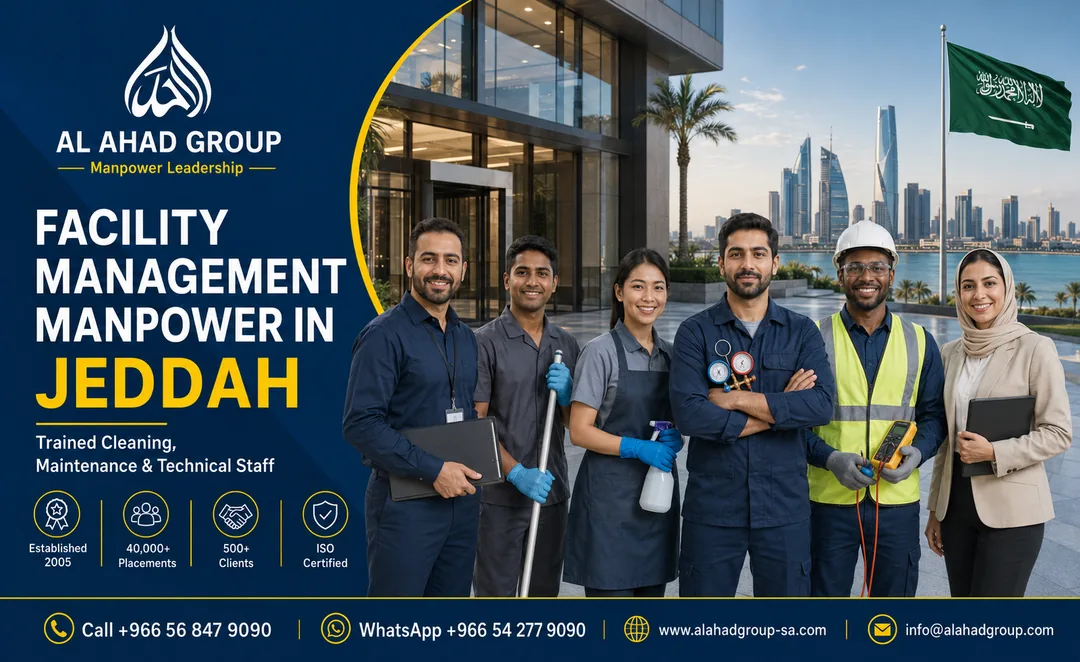 Facility management manpower in Saudi Arabia for cleaning, maintenance, HVAC and MEP workforce support.