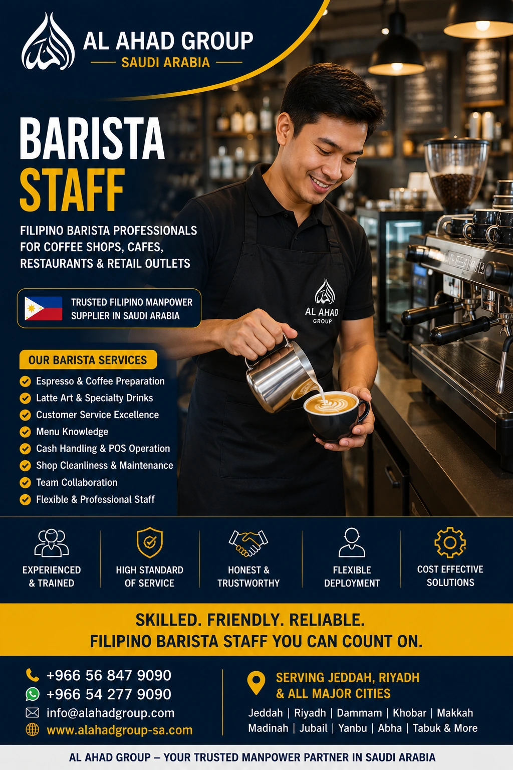 Filipino Baristas in Saudi Arabia for Employer Operations AL AHAD GROUP graphic for filipino baristas in saudi arabia for employer operations employer planning in Saudi Arabia