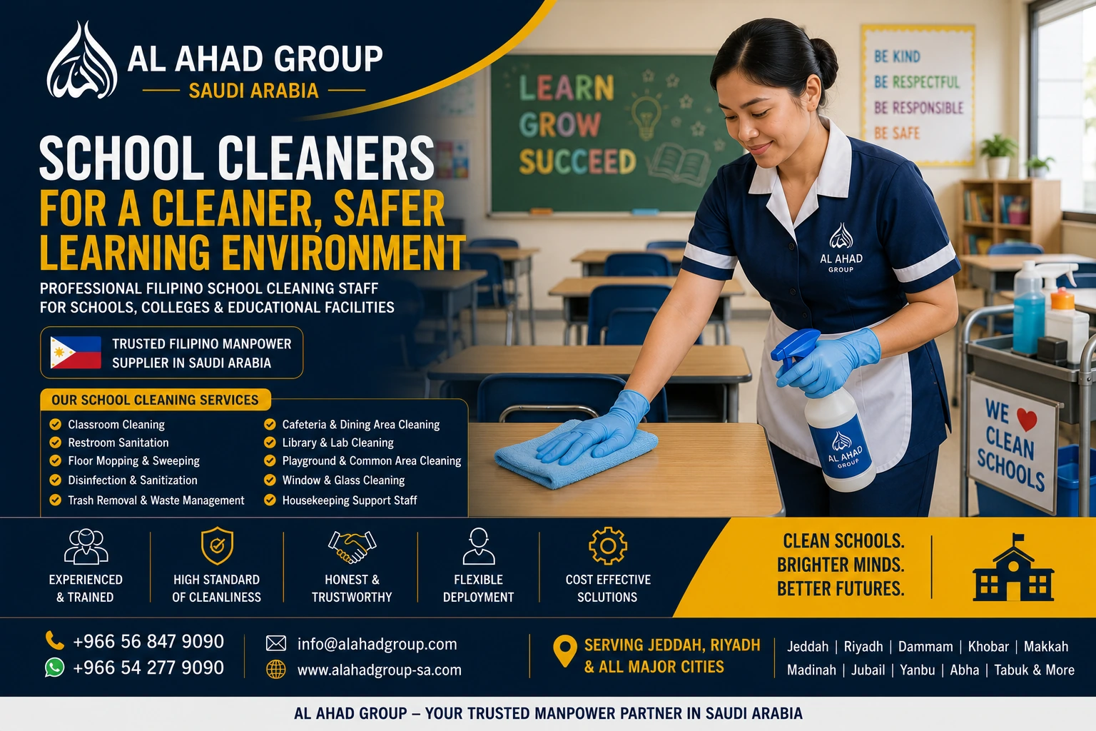 Filipino Cleaners in Saudi Arabia for Employer Operations AL AHAD GROUP graphic for filipino cleaners in saudi arabia for employer operations employer planning in Saudi Arabia